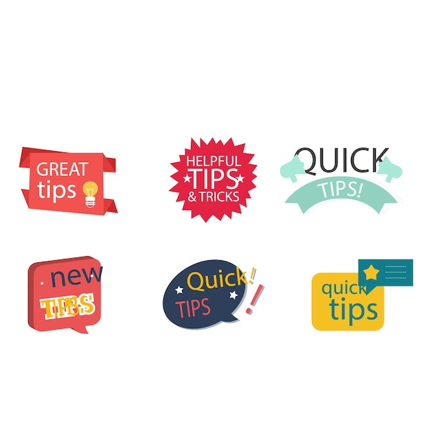 set collections quick tips trendy colorful icon sign helpful tricks labels design template vector i