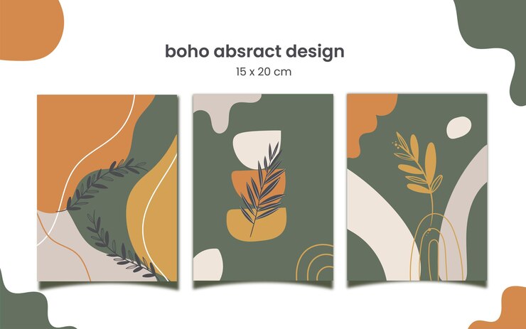 set desain boho abstrak siap print 15 x 20 cm