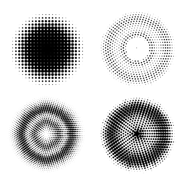 Set desain lingkaran titik halftone Tekstur halftone Retro