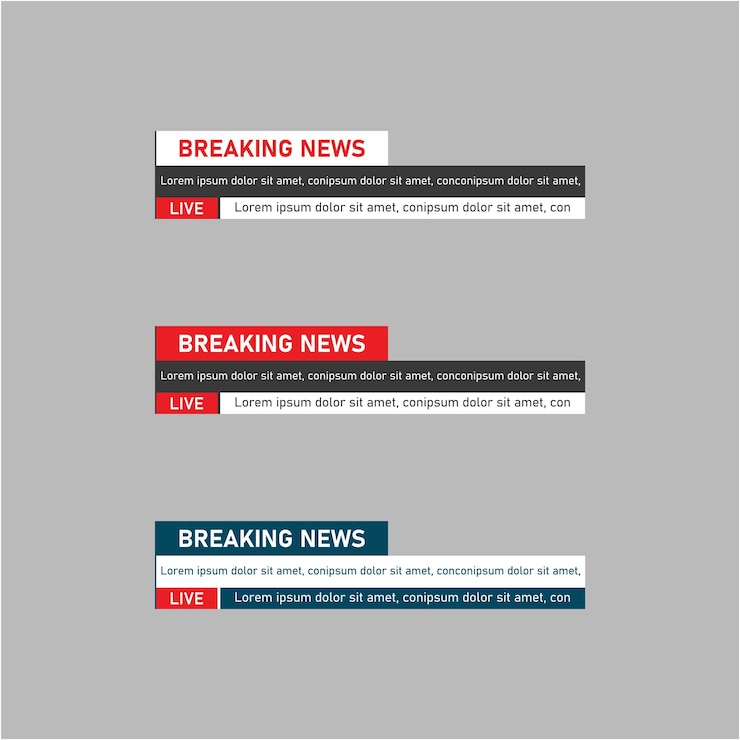 Vector set desain third lower merah hitam untuk video streaming breaking sport news