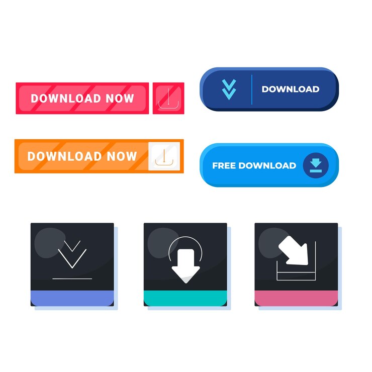 Vector set desain tombol unduh pada tombol tekan klik latar belakang transparan terisolasi