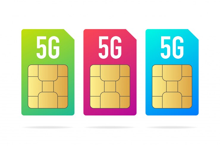 Vector set different colorful sim card chip on white