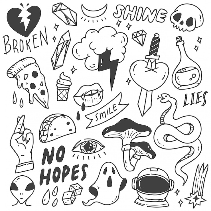 Vector set doodle grafiti lucu