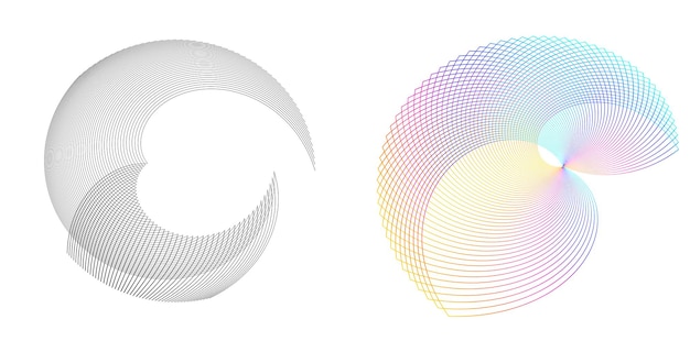 Set elemen desain lingkaran Warna vektor tebal terisolasi cincin keemasan dari garis-garis bergelombang cahaya abstrak dari banyak pusaran berkilauan yang dibuat menggunakan Ilustrasi vektor Blend Tool EPS10 untuk presentasi Anda