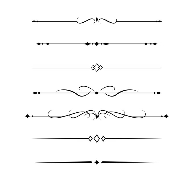 Vector set garis dekoratif vintage pembagi teks garis batas pemisah garis ilustrasi vektor