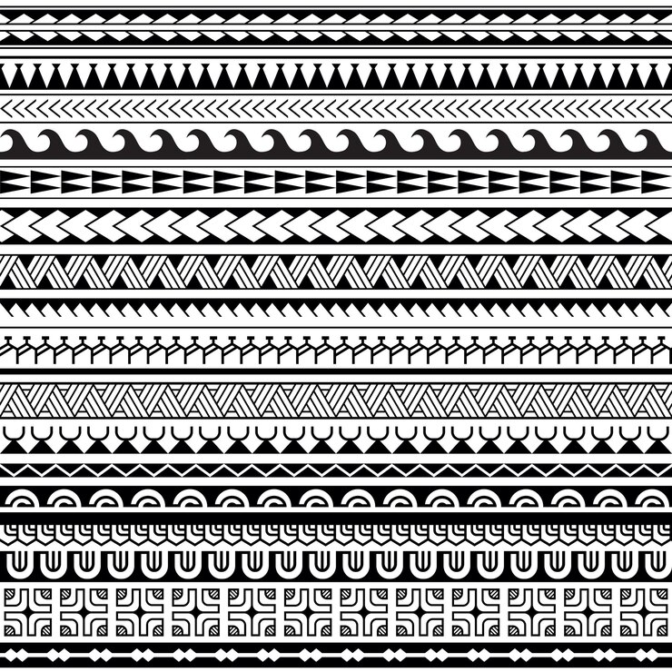 Vector set gelang garis tato polinesia maori ornamen tradisional perbatasan lengan suku
