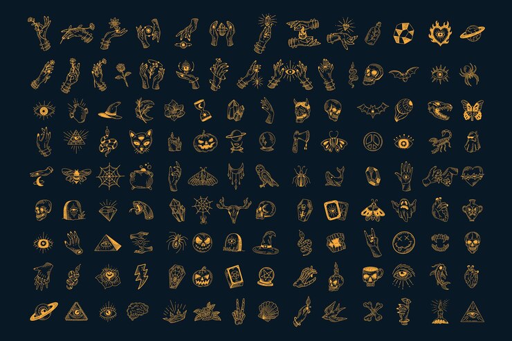 Set Huge Collection Bundle Magical Celestial Element Dark Holly Doodle esoteric spiritual occultism vintage boho line hand drawn