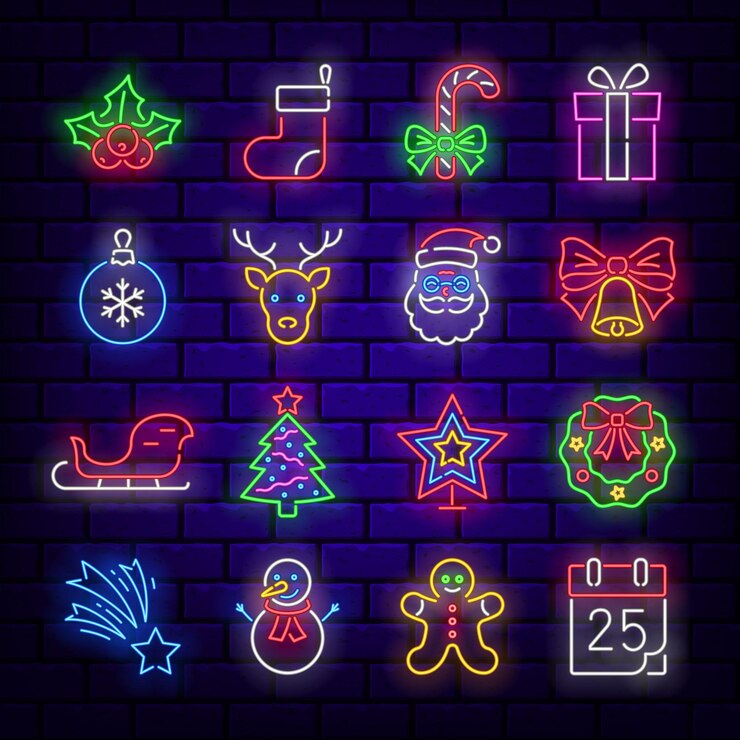Set ikon neon Natal.