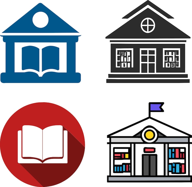 Vector set ikon perpustakaan
