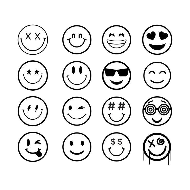 Vector set ikon siluet emoji smiley yang berbeda ilustrasi vektor
