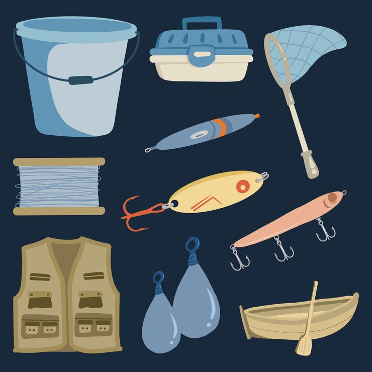 Vector set ilustrasi gambar tangan lucu peralatan memancing