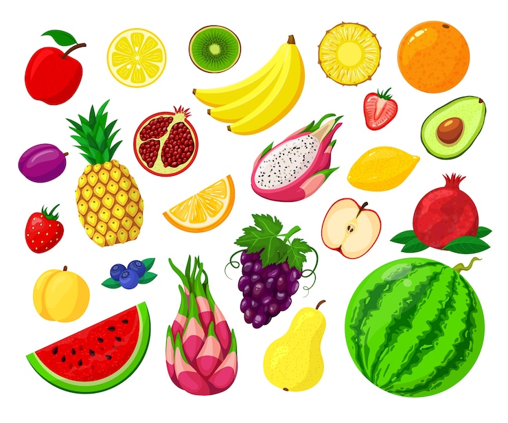 Vector set ilustrasi terisolasi buah-buahan manis