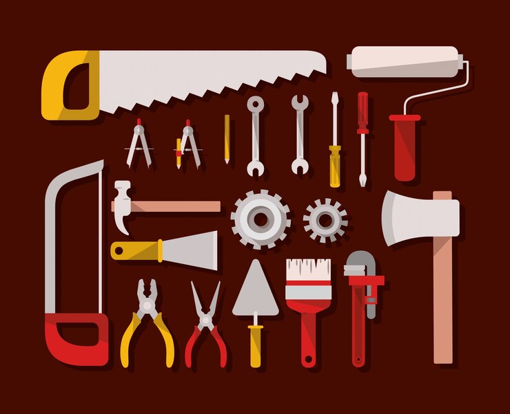 Vector set item peralatan konstruksi