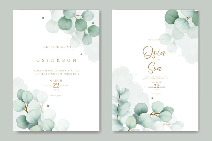 Vector set kartu undangan pernikahan eucalyptus yang elegan
