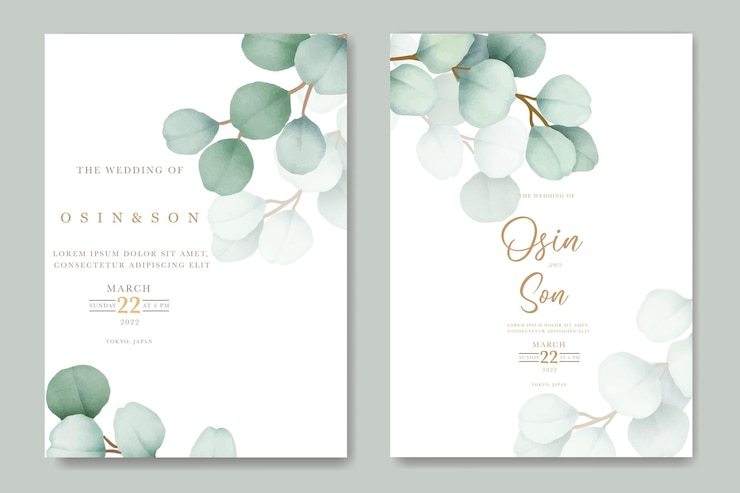 Vector set kartu undangan pernikahan eucalyptus yang elegan