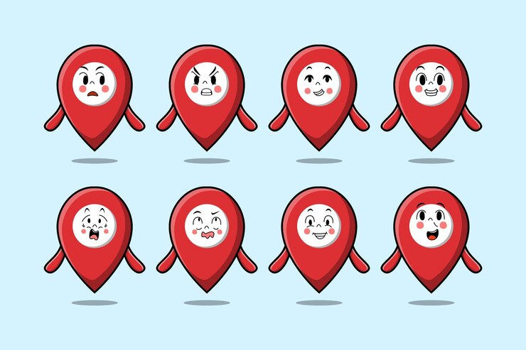 Set kawaii pin location cartoon with expressions