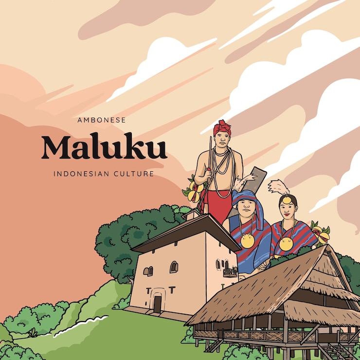 Vector set maluku illustration hand drawn indonesian cultures background