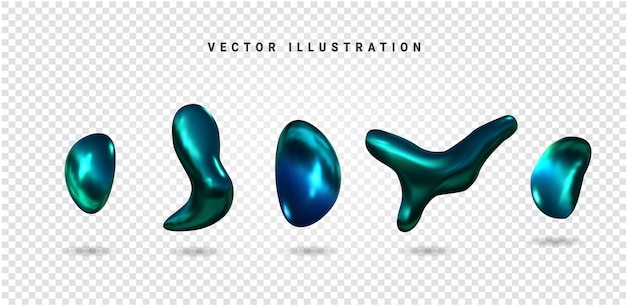Set of 3d fluid metallic formsVector glossy elements