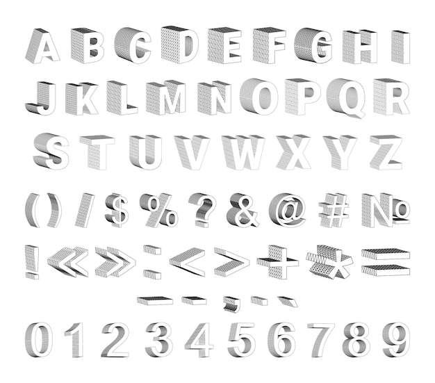 Set of 3d letters numbers and punctuation marks