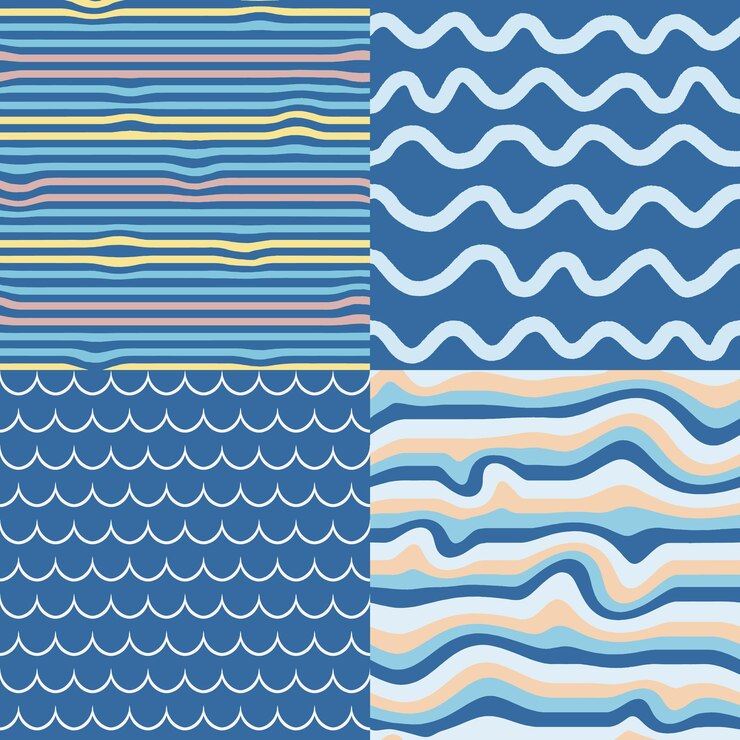 Set of 4 seamless vector patterns distorted stripes uneven lines waves