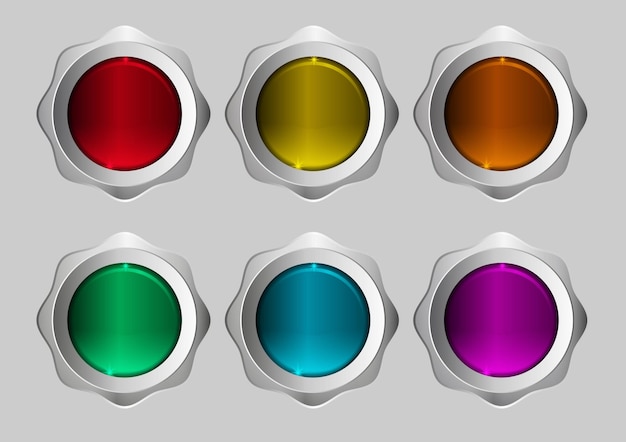set of 6 glossy round buttons with metallic edges
