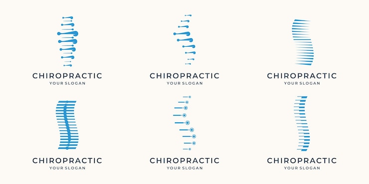 Vector set of abstract chiropractic logo massage back pain spine symbol osteopathy icon set logotype