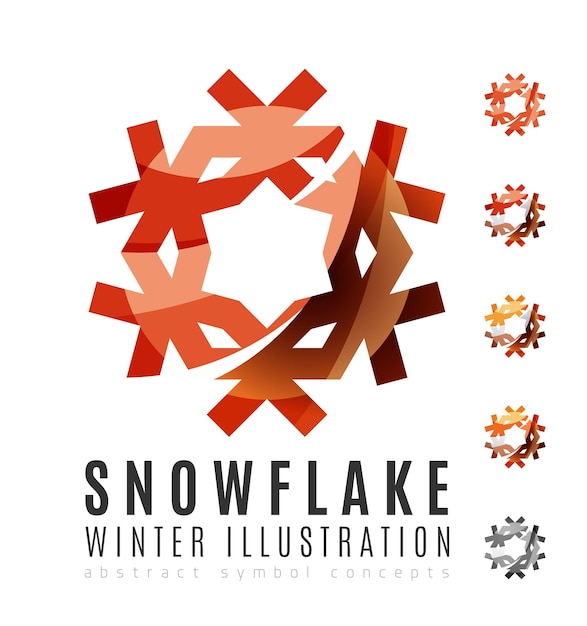 Set of abstract colorful snowflake logo icons winter concepts clean modern geometric design