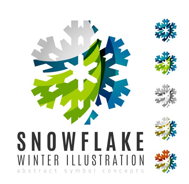Set of abstract colorful snowflake logo icons winter concepts clean modern geometric design