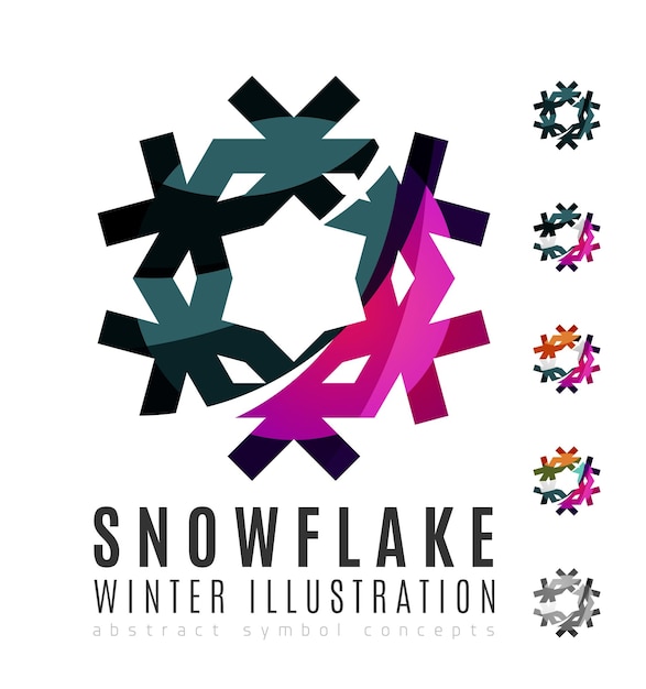 Set of abstract colorful snowflake logo icons winter concepts clean modern geometric design