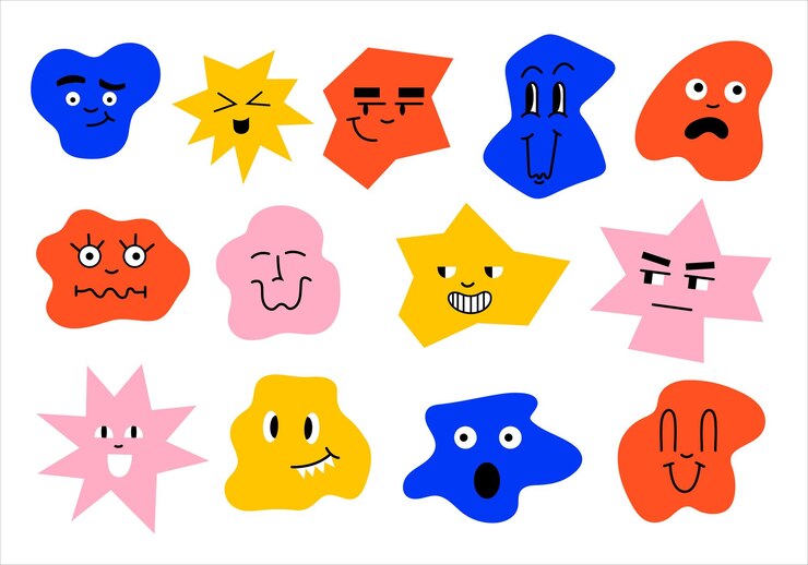 Set of abstract Emotional Faces Mental health Different characters