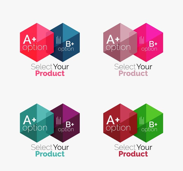 set of abstract geometric hexagon design with options and text