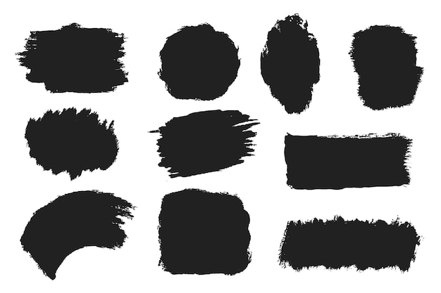 Set of abstract grunge paint shapes in black ink