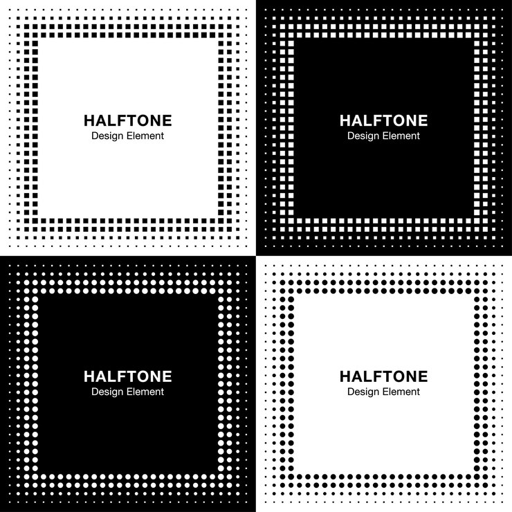 Set of Abstract Halftone Square Frame