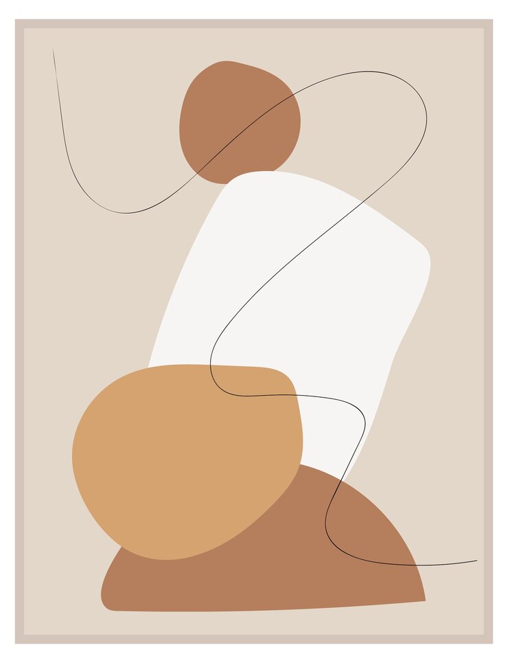 Set of abstract midcentury posters Organic shapes lines Pastel beige and brown colors