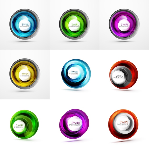 set of abstract swirls vector bright color round waves backgrounds with copyspace