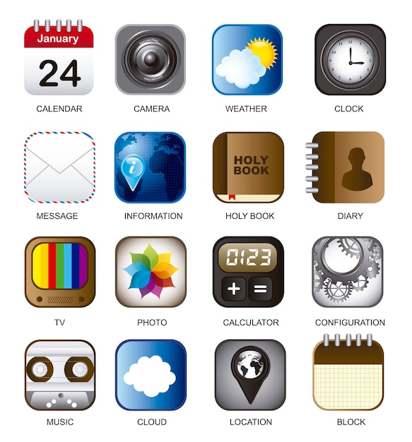 set of app vector icons over white background illustration