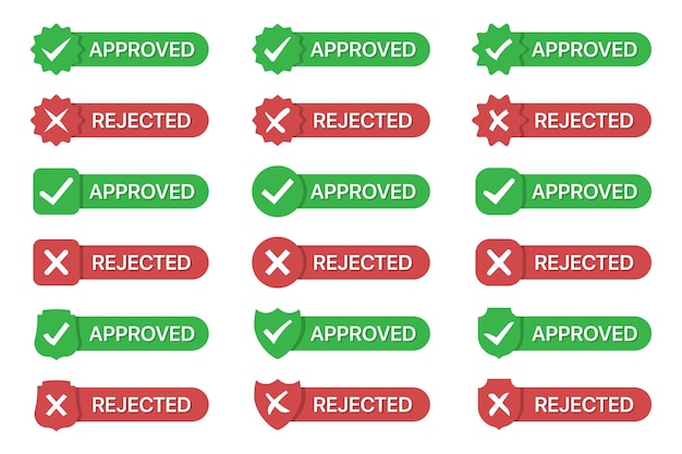 Set of approved and rejected badges icon flat