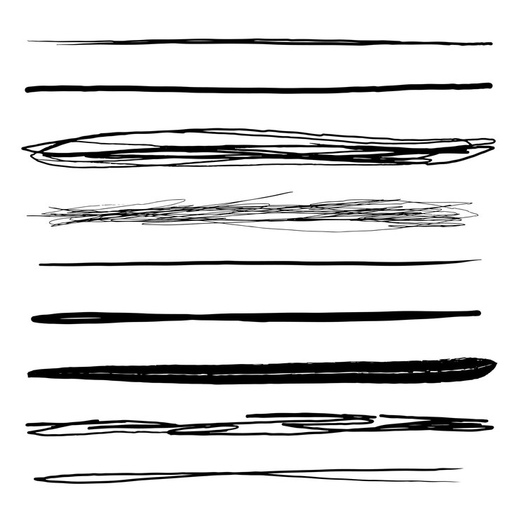 Set of artistic pen brushes Hand drawn grunge strokes Doodle lines various dividers