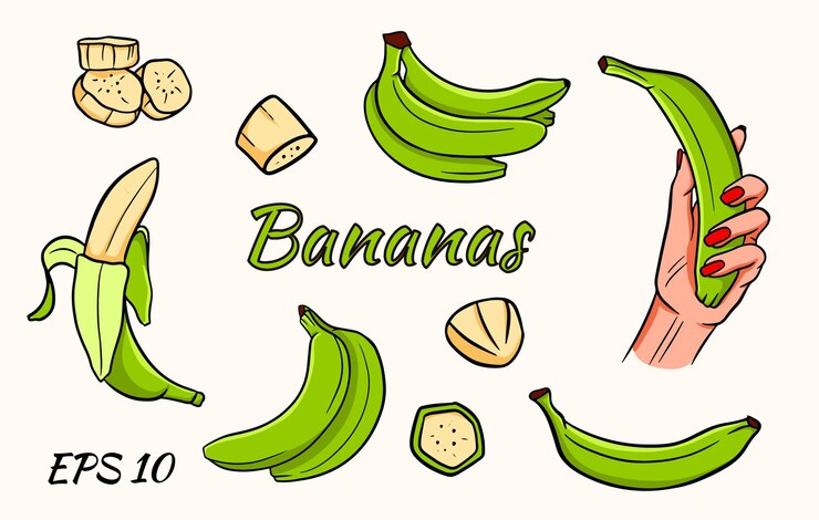 set of bananas isolated on white