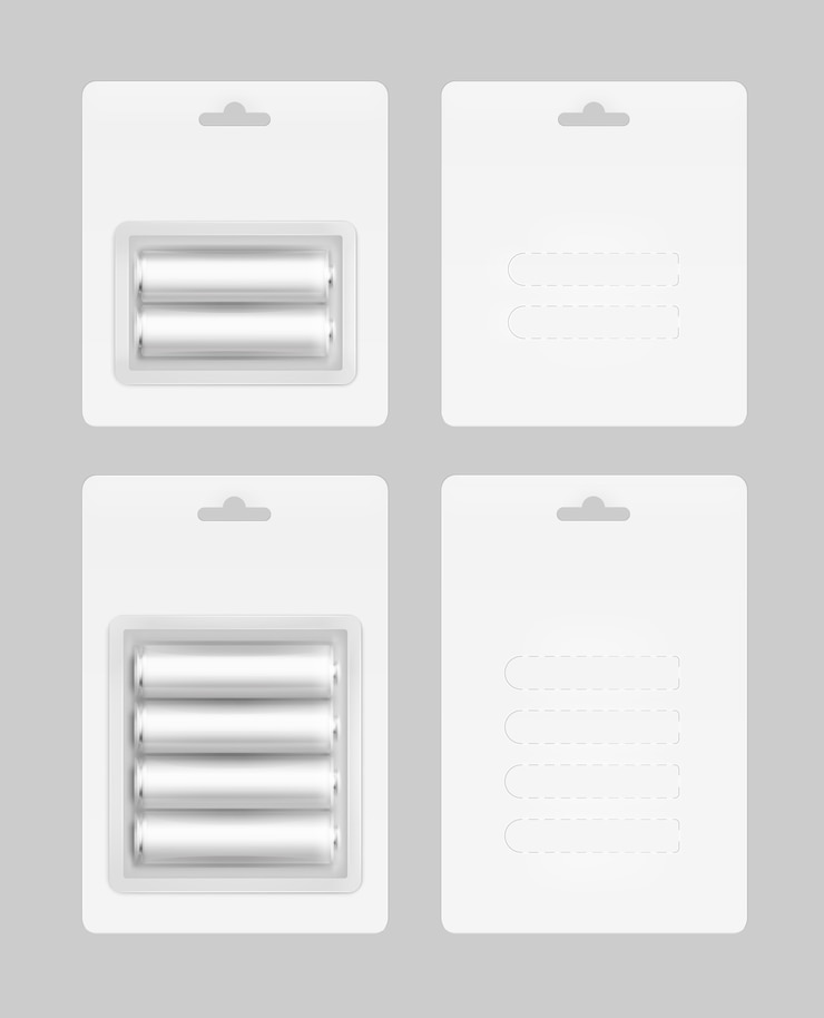Vector set of batteries in white blister packed