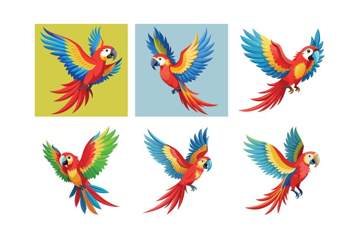 Vector set of beautiful scarlet macaw isolated vector illustration