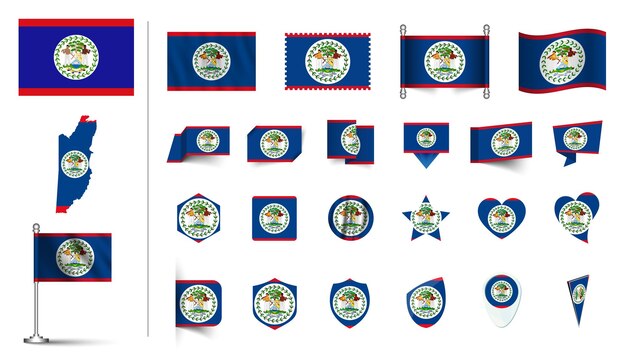 set of Belize flag flat Icon set vector illustration flag button waving 3d rendering symbols