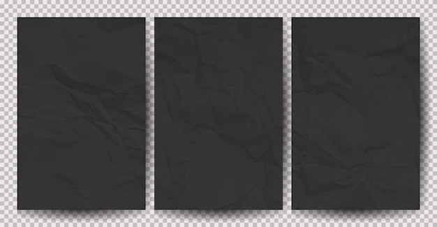 Set of black clean crumpled papers