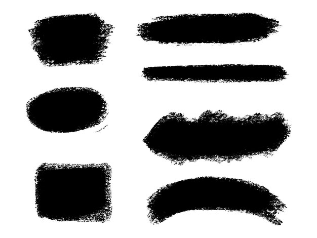 set of black ink strokes of different shapes for the decoration of banners frames