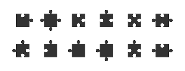 Set of black puzzle pieces Jigsaw icon Flat vector illustration