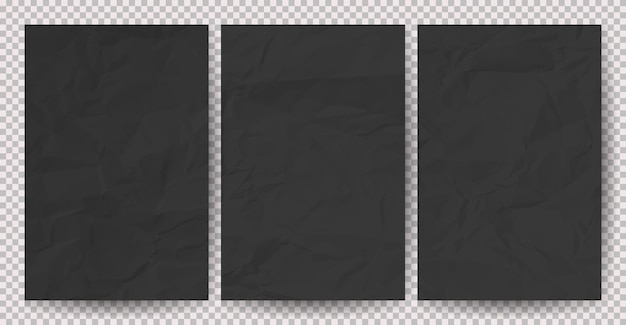 Set of black slean crumpled papers