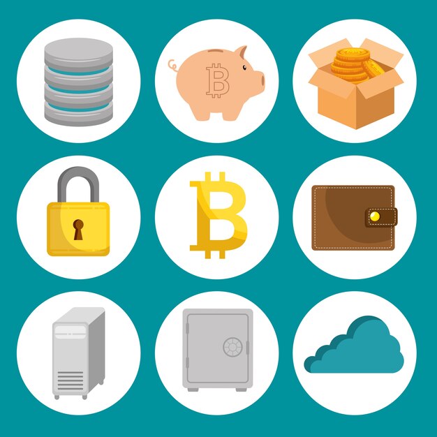 Set of block chain technology icons 