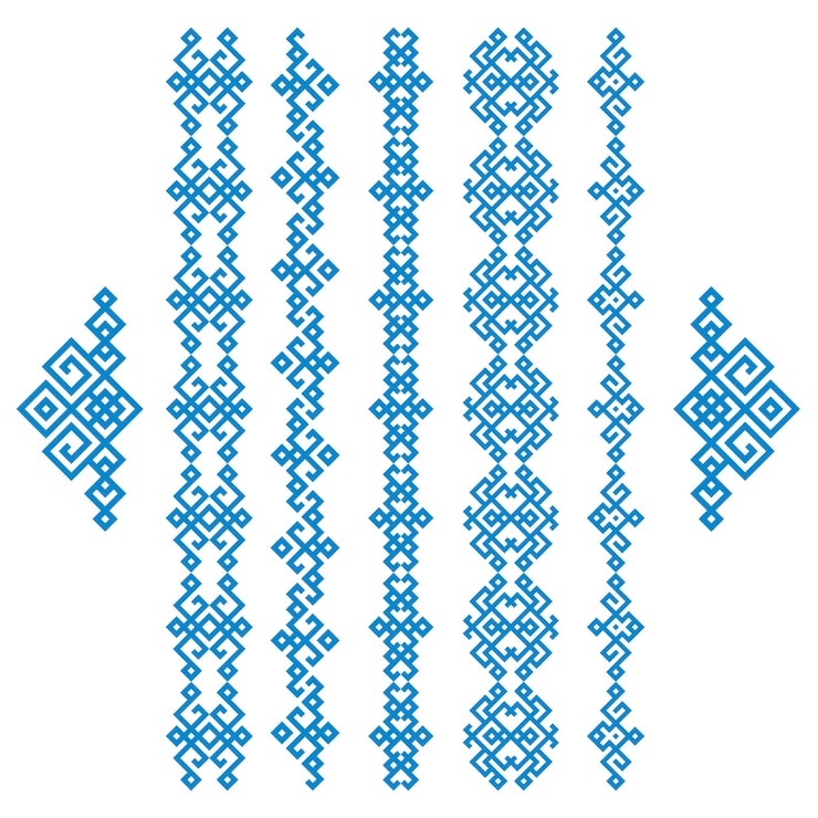 Vector set of blue ethnic geometrical borders isolated on white