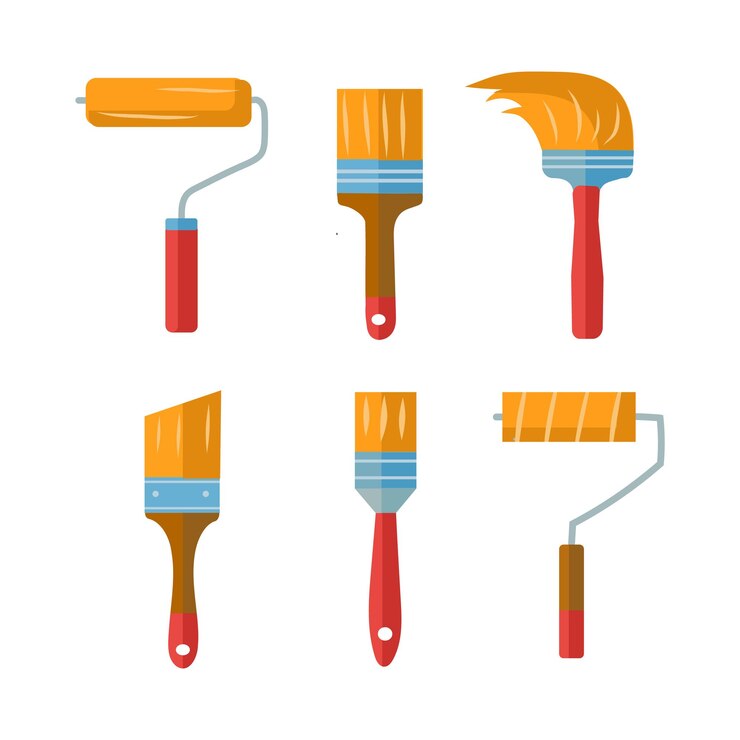 Set of brushes and rollers for coloring