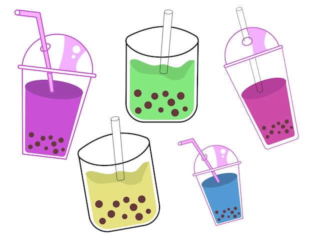 Set of bubble tea icons vector Vector set of colorful bubble tea icons